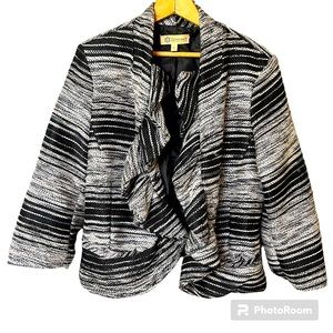 Democracy Womens Extra Large Open Cardigan Draped Tiered Ruffled Black Tweed